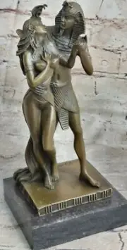 Pharaoh And Nephritis Royal Couple Bronze Sculpture Marble Base Figurine Sale