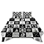 Black and White Checkered Nautical Themed Coverlet