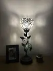 Tiffany Style Torch Table Lamp White Stained Glass Baroque Style USB Port H20"