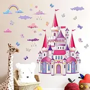 Castle Wall Stickers Room Decor, Rainbow Cloud Fairy Tale Princess Castle Wall Stickers Removable Wall Murals Peel and Stick Kids Toddler Wall Art Wallpaper Living Room Nursery Playroom