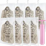 Windyun 8 Pcs Reusable Hanging Vacuum Storage Bags for Clothes Hanging Compressible Storage Bag with Air Hand Pump Seal Outer Coat Vacuum Bags for Jacket Clothing Packing Storage Organization (Medium)