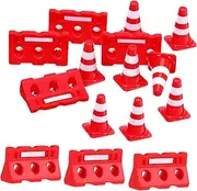HONITANO 24Pcs Mini Traffic Cones with Fences and Street Signs Playset for Role Play and Imaginative Learning Traffic Safety