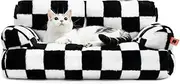 MEWOOFUN Cat Bed for Indoor Cats, Washable Dog Beds for Small Medium Dogs & Cats, Fluffy Cat Couch with Non-Slip Bottom (Black&White, 26.0" L x 19.0" W x 13.0" Th)