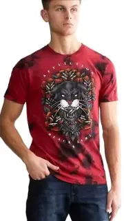 Affliction Black Label Red Tie Dye Double Sided Print Pullover Men's T-shirt XL