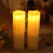 2PK Melrose 8 inch Home Decor LED Wax Dripping Pillar Flameless Candle w/ Timer