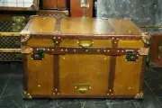 Big Tan Leather Trunk Coffee Table Chest Trunk with Antique leather Trim