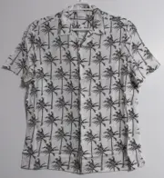 Men's ASOS Palm Tree Print Lightweight Short Sleeve Shirt White/Black Size 2XL