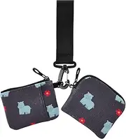 Cartoon Cute Blue Hippo Red Flower Women's Wallets Card Cases Compact Size Credit Card Wallet Organizer with Zipper Pocket for Lady 2 Pcs, Cartoon cute blue hippo red flower, 1 size, Casual