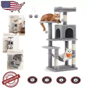 44.1-Inch Cat Condo with 2 Perches, Hammock & Scratching Posts - Modern Design