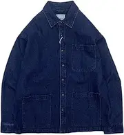 [Bciopll] Jean Jacket Men's Workwear Denim Jackets Retro Multi Pockets Loose Solid Cowboy Coat