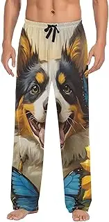 [PDZRMY] Australian Cattle Dog Sunflower Pajama Pants for Men Men's Separate Bottoms, Lounge Pants with Pockets S