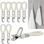 Elesunory 8PCS Hanging Tea Towels Clip, Metal Towel Hanger with Loop Cotton, Hand Towel Hook for Home Kitchen Bathroom Hanging Towels