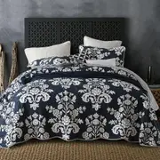Luxury Quilted 100% Cotton Coverlet / Bedspread Set Queen / King Size Bed 230x250cm Navy