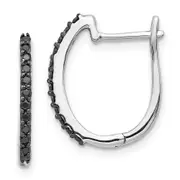 Solid 14k White Gold BlacK Simulated CZ 1.3mm Hinged Hoop Earrings
