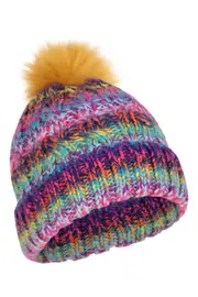 Rainbow Geneva Borg Lined Womens Pom Beanie