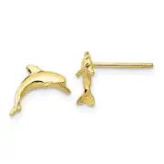 Real 10kt Yellow Gold Dolphin Post Earrings