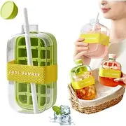 Ice Cube Bottle with Straw for Cool Summer, My Crush Cup Ice Cube Trays for Water Bottles, 2 in 1 Portable Touch-Free Ice Maker Kettle with Lid and Bin for Qui
