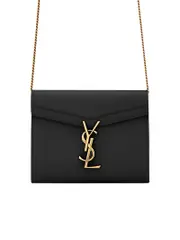 Saint Laurent Cassandra Chain Wallet in Grain De Poudre Embossed Leather