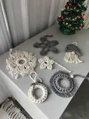 Handmade Macrame Christmas Ornaments - Snowflake, gnome, wreaths, stars.