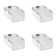4x Boxsweden 21.5x32cm Crystal Stackable Bin Home/Kitchen Organiser Large Clear