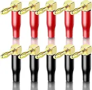 KUYIOHIFI 3μ 24K Gold Plated 90 Degree Banana Plugs，Dual Screw Locking L-Type Banana connectors (5 Pairs/10 pcs)