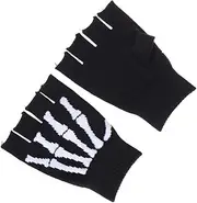 [WATIIFUFU] Elastic Half Finger Gloves Skeleton Skull Pattern Knit Gloves for Men Women