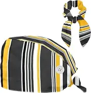 [CWAGFEQZ] Scrub Caps Women,Scrub Hats Suitable for Women,Gray Yellow Stripes