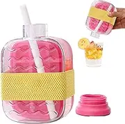 Cube Ice Mold | 500ml Cube Ice Bottle - Non Stick Hot Weather Supplies with Lid and Straw for Party Kitchen Picnic Camping Gathering