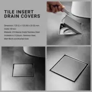 Tile Insert 316 Marine Grade Stainless Steel Floor Drain 120*120*20mm- 3 Colours