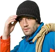 [Magracy] Men's Winter Knit Visor Hat Outdoor Thick Peaked Beanie Hat