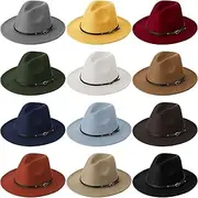 [Lasnten] 12 Pieces Women Wide Brim Fedora Hat Belt Buckle Floppy Panama Hat Wool Vintage Fedoras Bulk Felt Women Jazz Hat Retro Hat