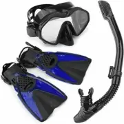 Arkmiido Adult Snorkeling Mask Fins Dry Snorkel Mesh Bag Dive Gear Set Black