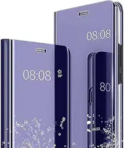 [YKNIUFLY] Cover for Samsung Galaxy M34 5G Case, Smart Mirror flip case Stand Function, Mirror Plating Full Body 360°Smart Cover Protection for Samsung Galaxy M34 5G.(Purple)