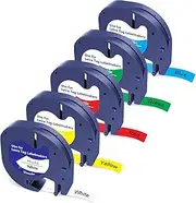 TITBIT Labels Compatible with DYMO Letratag 200B Refills Colored Work for DYMO 100H 100T QX50 XR XM Label Maker Tape Plastic White/Blue/Yellow/Red/Green,91331 91332 91333 91334 91335,1/2”x13',5-Pack