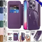 For iPhone 16 15 14 Plus 13 12Pro Max MagSafe Magnetic Case Leather Wallet Cover