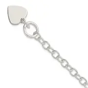 7.5 Inch Sterling Silver Polished Engraveable Heart Charm Bracelet