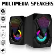 2PC Computer Speaker Loud Sound with LED RGB Light for PC Laptop Stereo Desktop