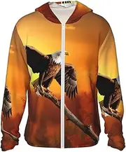 [LHBWCVN] UPF 50+ Light Jacket Full Zip Sun Protection Hoodie for Women Men Long Sleeve Golden Sunset Bald Eagle Sun Shirts