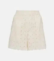 [Moncler] Moncler Broderie anglaise cotton-blend shorts UK 14 white