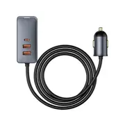 Multi-port Fast Charging Car Charger with Extension Cord 120W 2U+2C-Grey