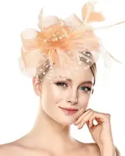 Halloween Fascinators Hat for Women Tea Party Feather Headband A-champagne