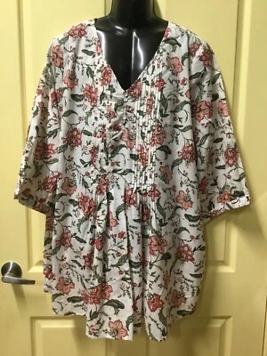 AUTOGRAPH WHITE & MULTI COLOUR “FLOWER" 3/4 SLEEVE PINTUCK TOP SZ 22-NEW STOCK