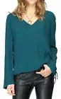 $90 Gentle Fawn Meteor Top Size XS NWT Teal Long Sleeve Tie Sides Rayon V-Neck