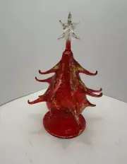 Argento Lucido Red Glass Tree With Clear Star And Gold Glitter Dusting