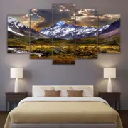 Sky Ice & Cloudy Mountain Grassland Framed 5 Piece Canvas Wall Art