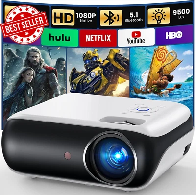 Native 1080P Bluetooth Projector Full HD Mini Portable Movie Speaker HDMI USB