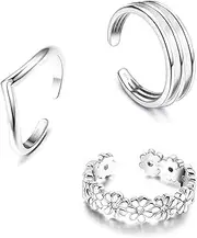 [MUSECLOUD] Toe Rings for Women 925 Sterling Silver Daisy Tail Rings Summer Beach Foot Jewelry Set Heart Knuckle Ring 3Pcs Adjustable Open Toe Band rings