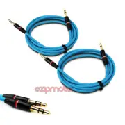 2X 3.5MM AUX AUXILIARY STRAIGHT AUDIO CABLE AQUA FOR NOKIA LUMIA 1320 Z10 Z30