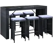 Gardeon 7pcs Wicker Outdoor Bar Set, Rattan Table and Chairs Patio Furniture Bistro Dining Lounge Setting, Backless Chair Space Saving with Water-Resistant Cover Black