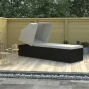 Sun Lounger with Canopy and Cushion Poly Rattan Cream White